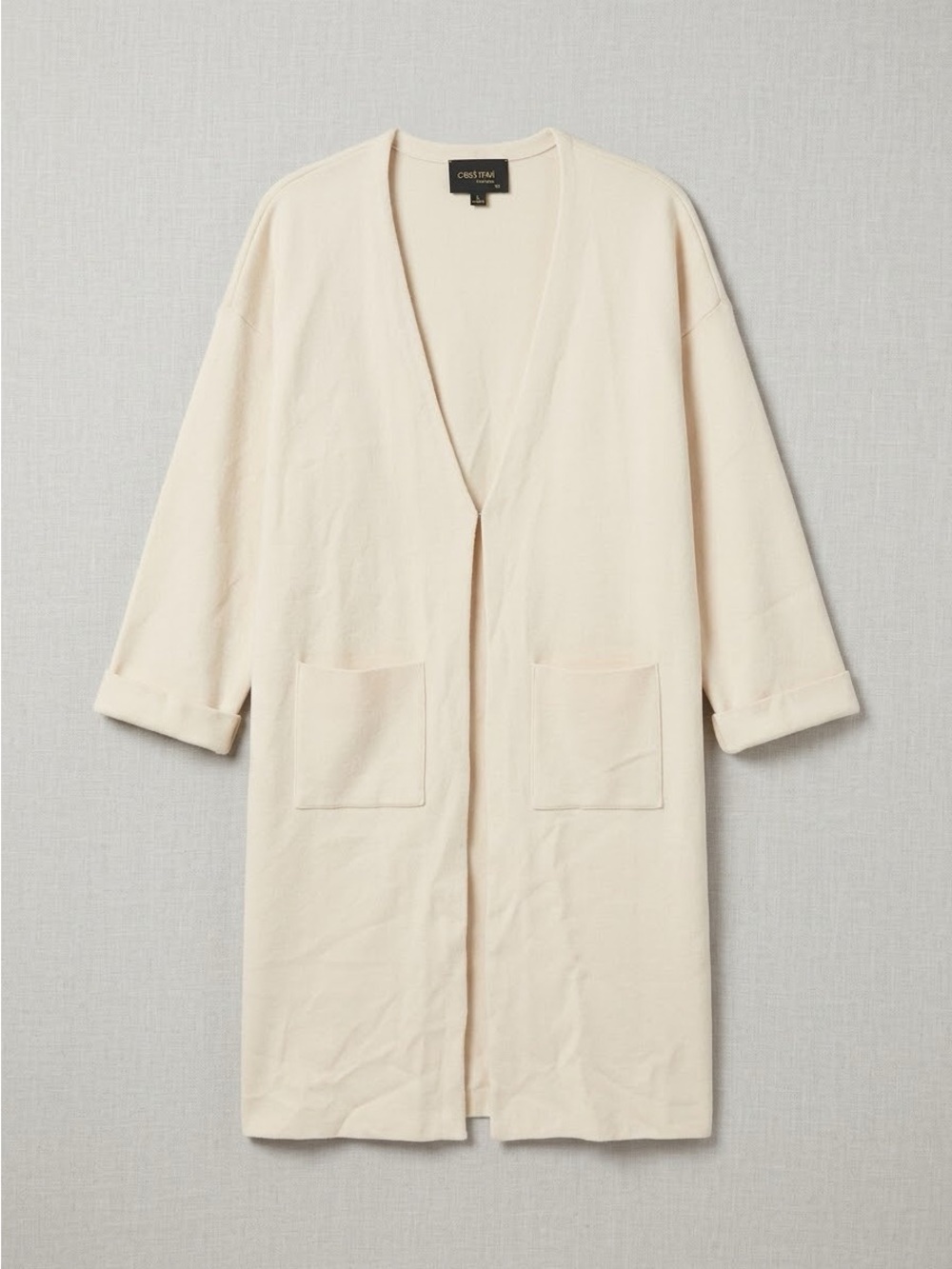 Cést Moi Cream Open-Front Long Cardigan Sweater